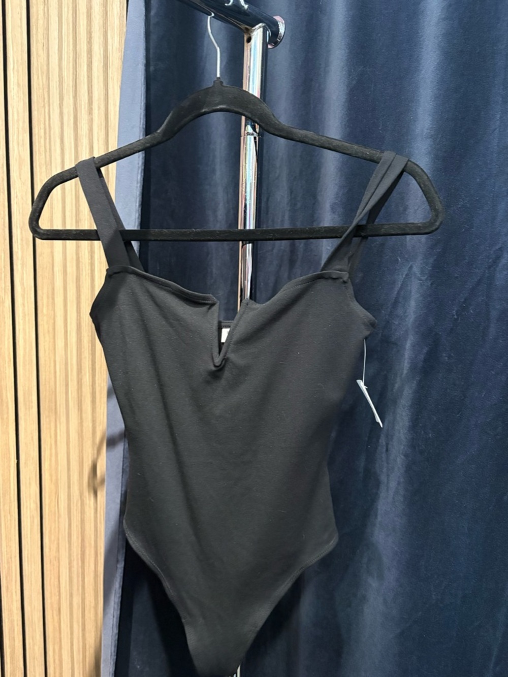 Babaton Black V-Notch Tank Bodysuit with Slim Straps